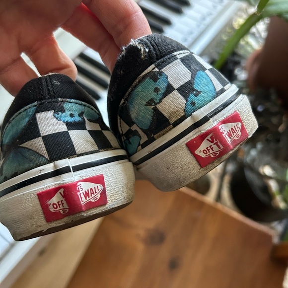 Vans Slip-On Shoes - Black and Blue Butterfly Checkered - Picture 5 of 15